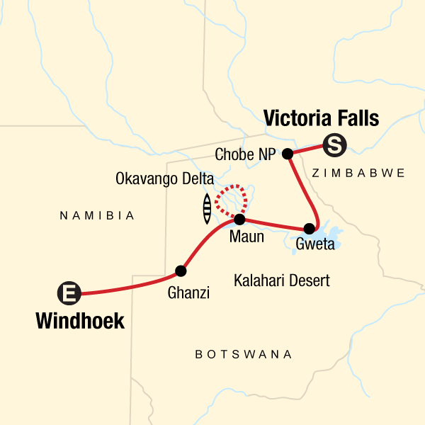 Map of the route for Delta & Falls Westbound: Natural Wonders & Wildlife
