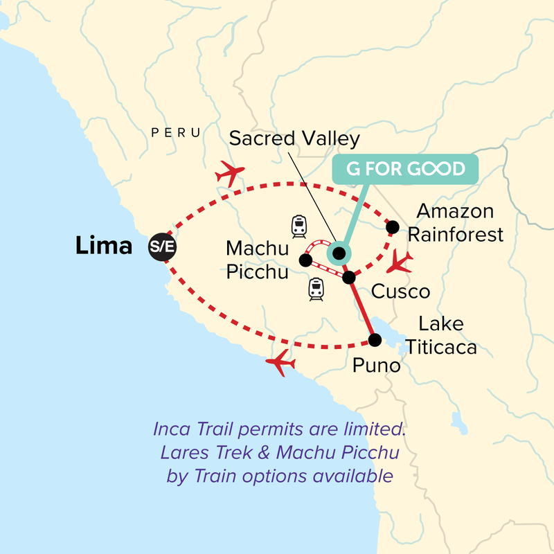 Map of the route for Journeys: Iconic Peru