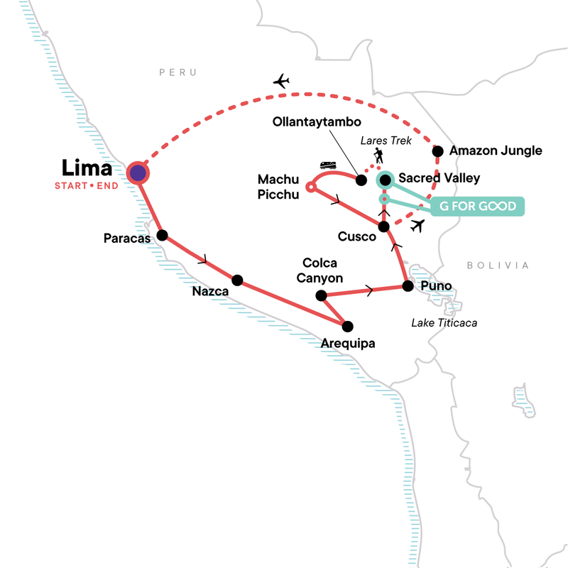Map of the route for TailorMade Peru: Andes & Machu Picchu