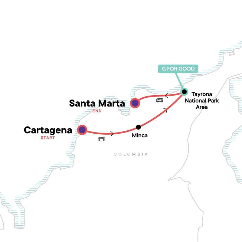 Map of the route for Caribbean Colombia Express