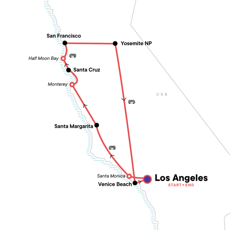 Map of the route for USA Road Trip- The Best of Cali