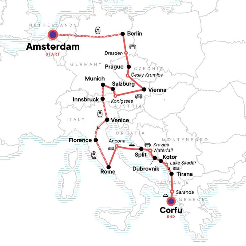 Map of the route for One Month in Europe: Germany, Italy & Croatia