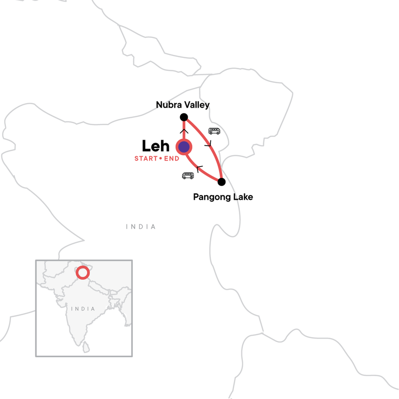 Map of the route for Ladakh Adventure: High Passes, Monasteries & Starry Skies