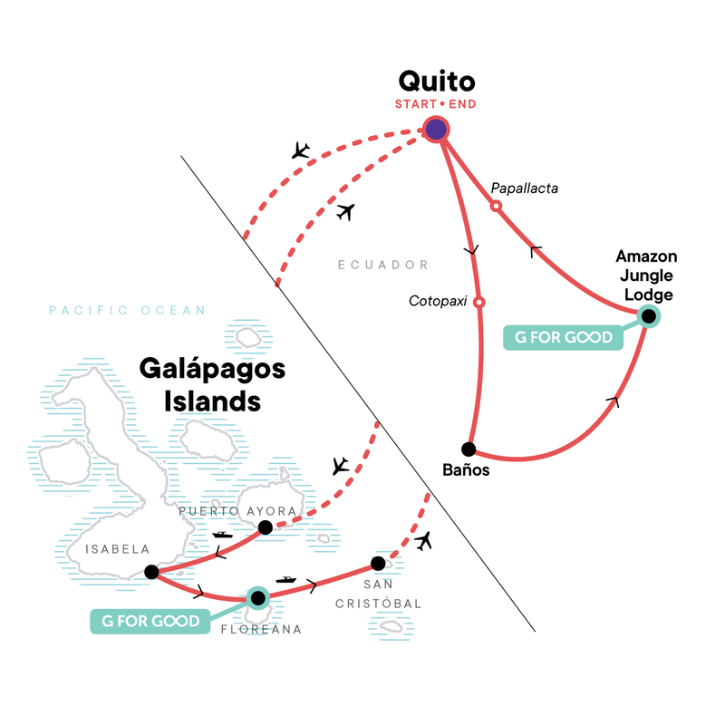 Map of the route for Solo-ish Ecuador & Galapagos