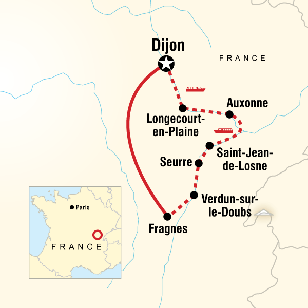 Map of the route for Burgundy River Cruise Adventure