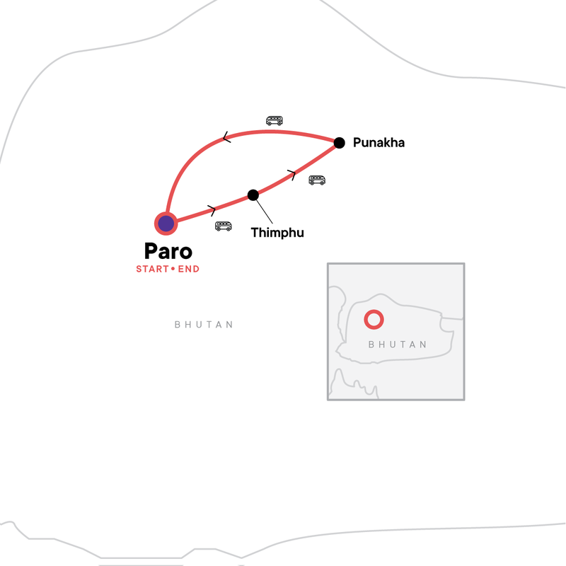 Map of the route for Spirit of Bhutan