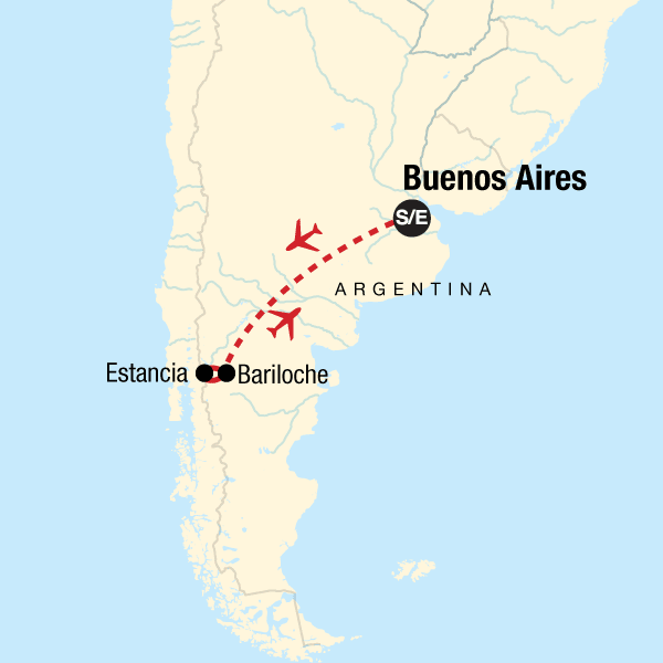 Map of the route for Wellness Patagonia