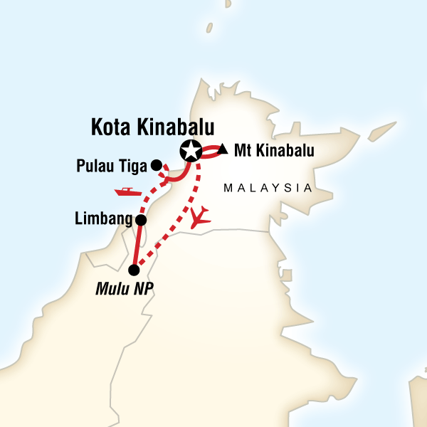 Map of the route for Western Borneo & Mt Kinabalu Experience