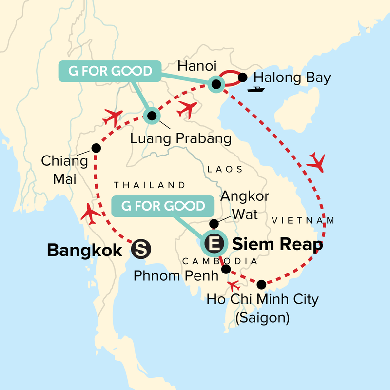 Map of the route for Journeys: Discover Southeast Asia