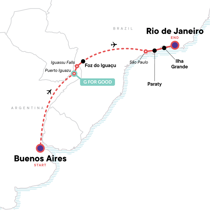 Map of the route for Iguassu & Beyond