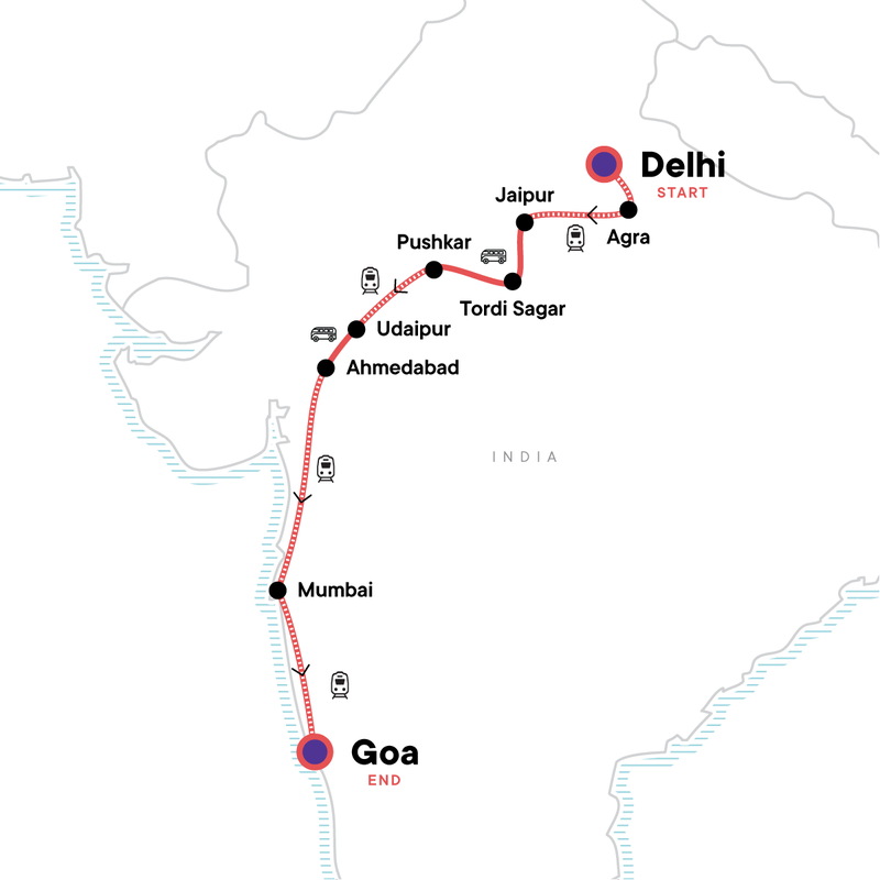 Map of the route for Uncover India: High Deserts & Markets
