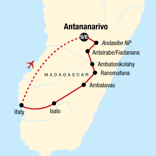 Map of the route for Highlights of Madagascar