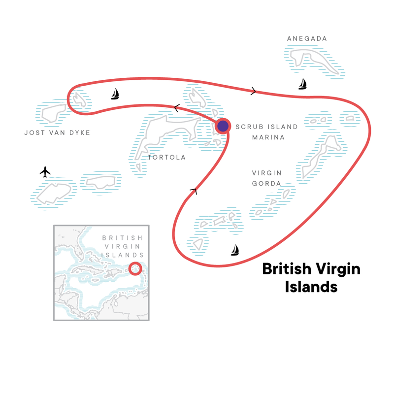 Map of the route for Sailing the British Virgin Islands – Tortola to Tortola — Plus