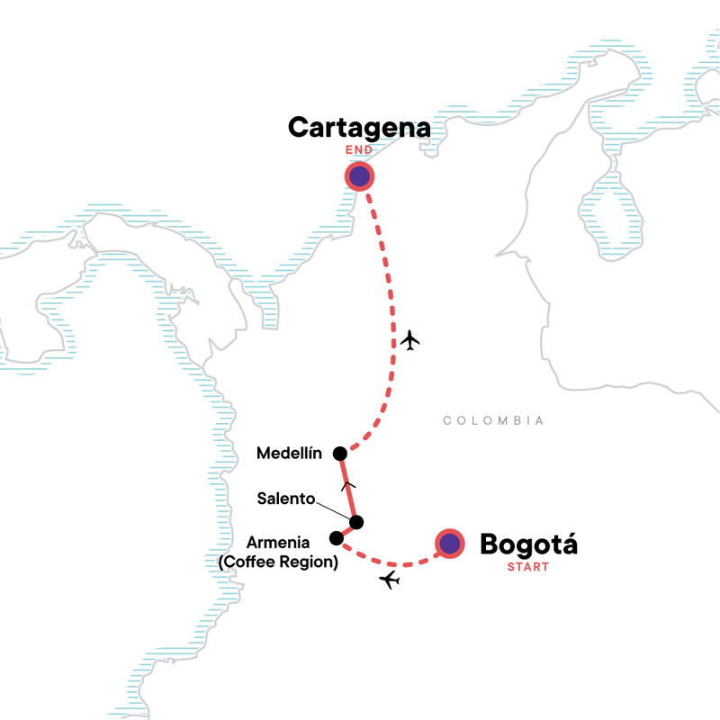 Map of the route for Colombia Express