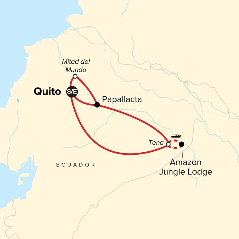 Map of the route for Ecuador Family Journey: Volcanoes and the Amazon