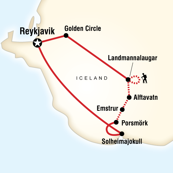Map of the route for Trekking in Iceland - The Laugavegur Trail