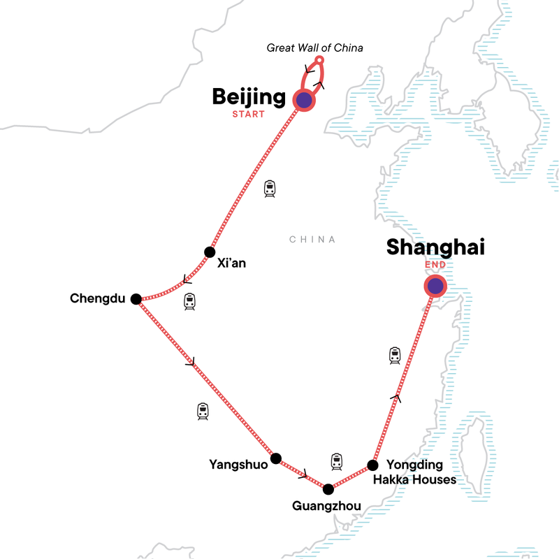 Map of the route for China: Big Cities & Iconic Culture