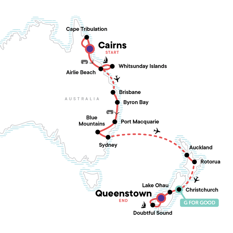 Map of the route for Australia & New Zealand Discovery