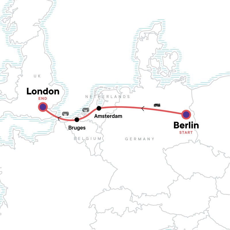 Map of the route for Berlin to London: Bikes & Beer Gardens