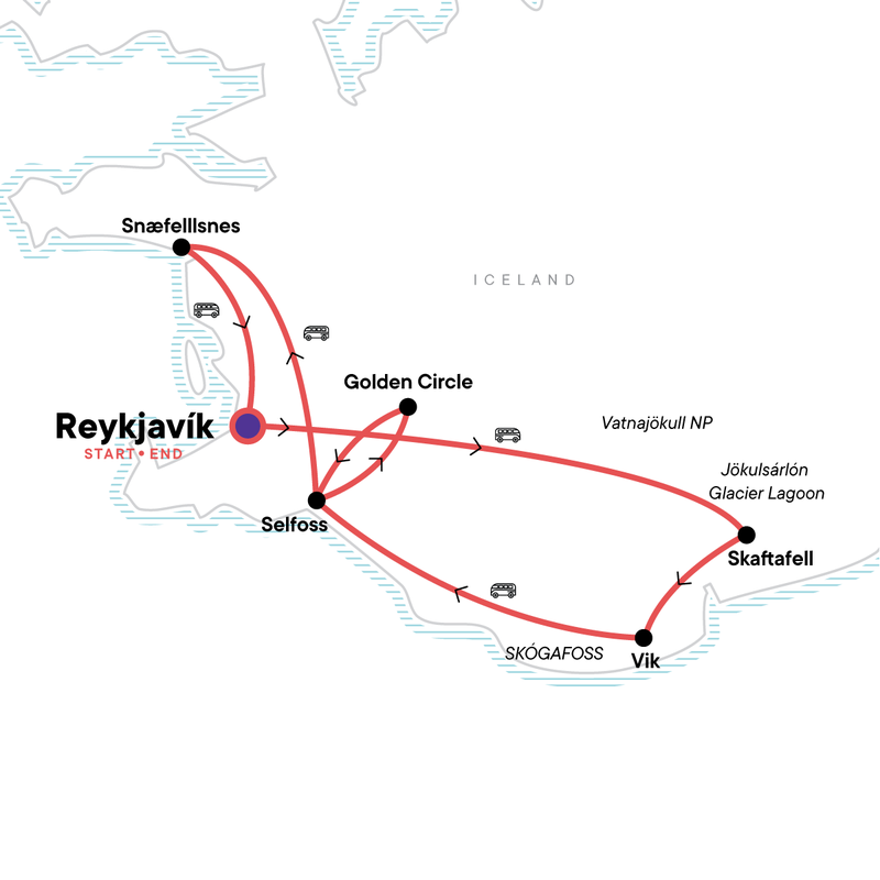 Map of the route for Iceland Upgraded
