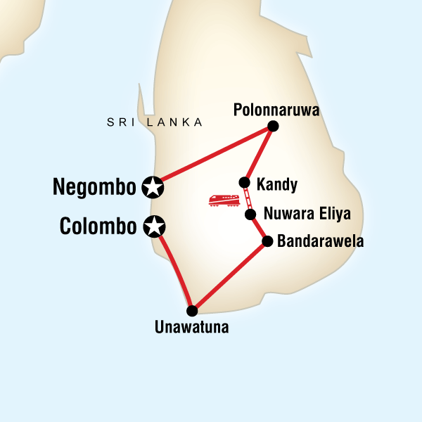 Map of the route for Sri Lanka: Spice Gardens & Seasides