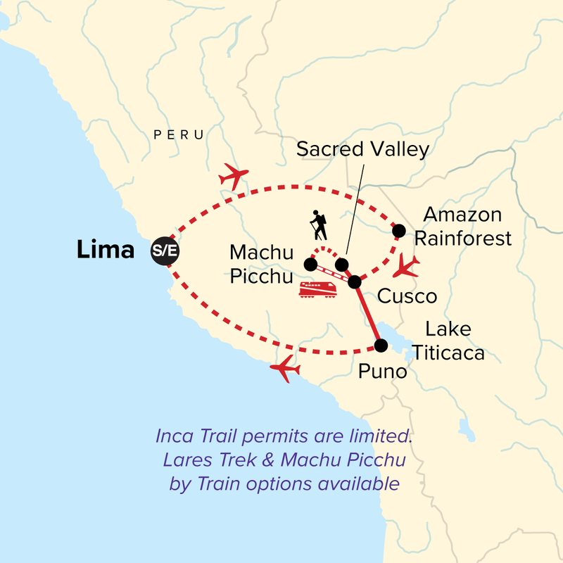 Map of the route for Journeys: Iconic Peru