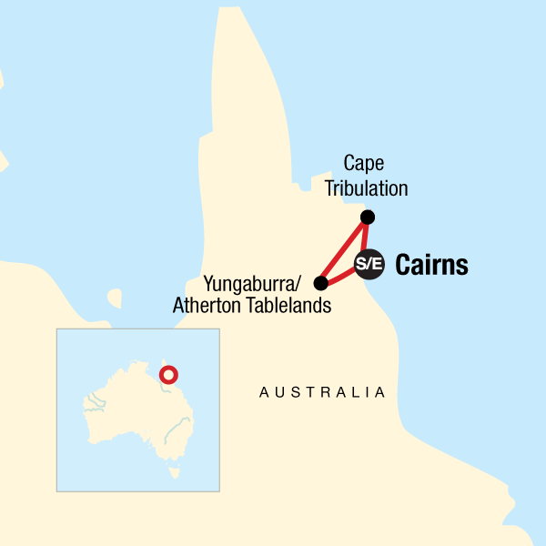 Map of the route for Queensland Adventure: Rainforests & Waterfalls