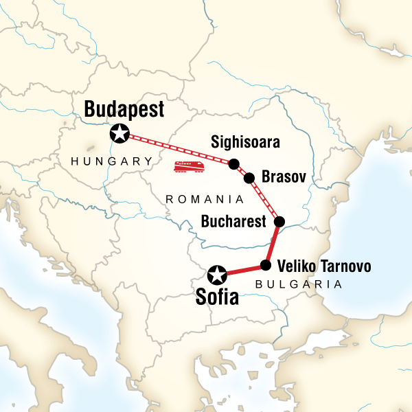 Map of the route for Budapest to Sofia Adventure