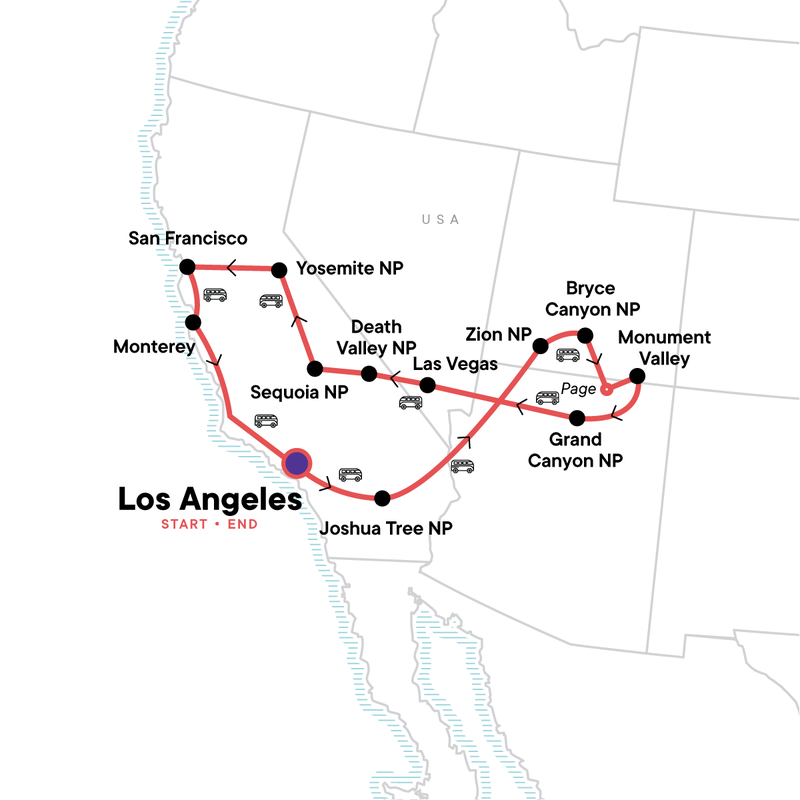 Map of the route for Ultimate Western USA