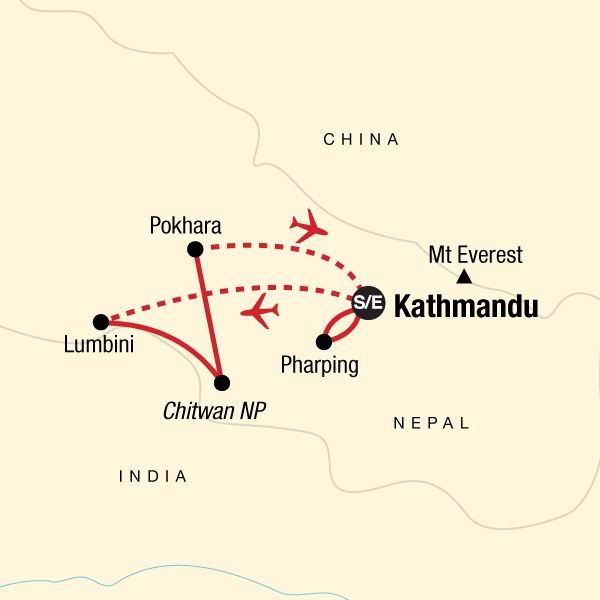 Map of the route for Wellness Nepal