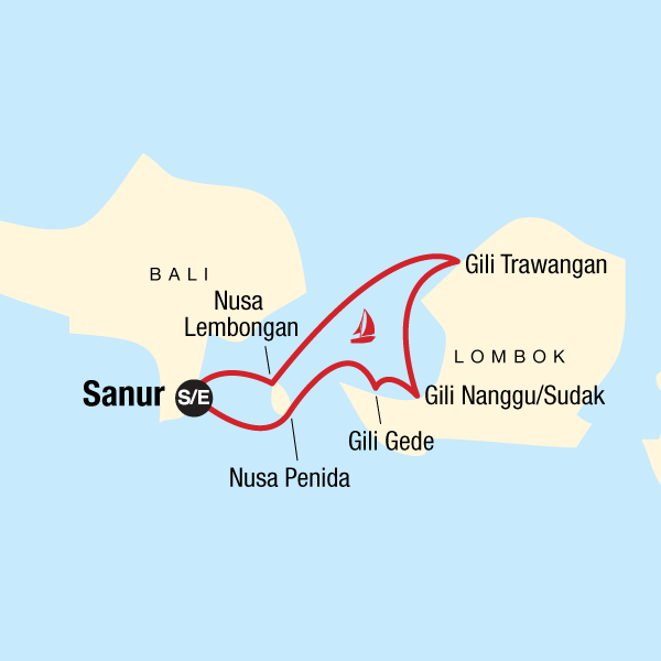 Map of the route for Sailing Indonesia – Bali & Lombok