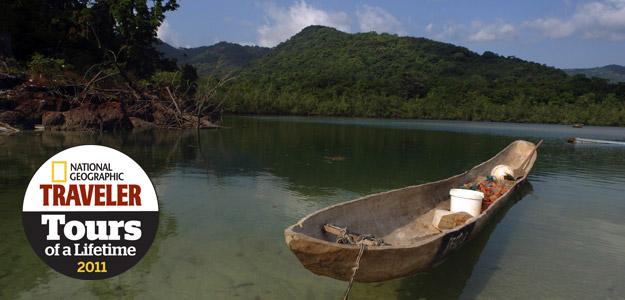 Handmade wooden boat in Ghana.