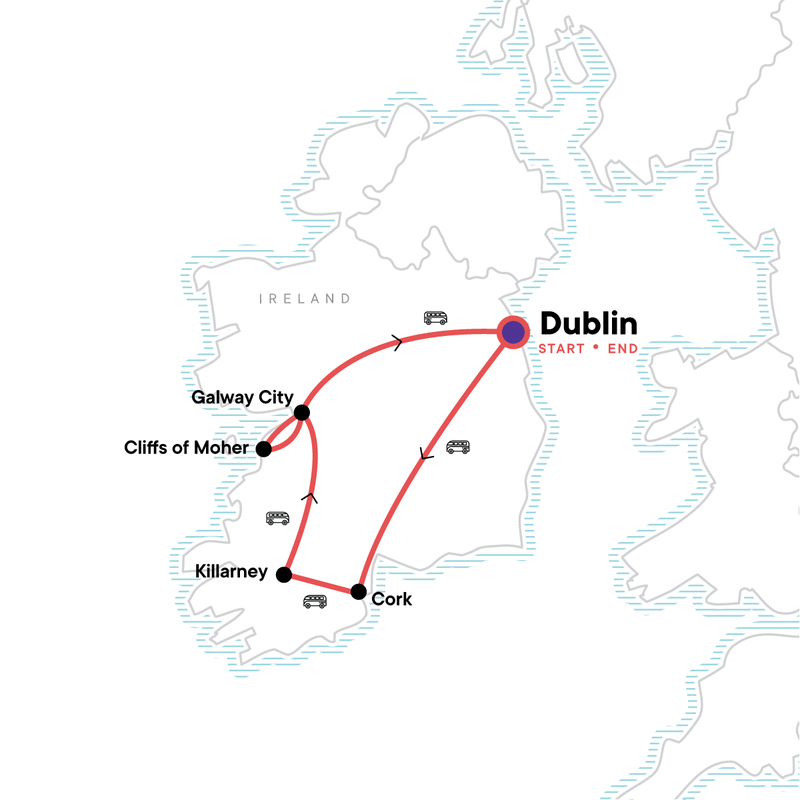 Map of the route for Iconic Ireland Adventure