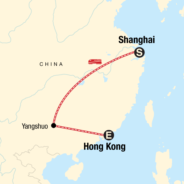 Map of the route for  Shanghai to Hong Kong on a Shoestring