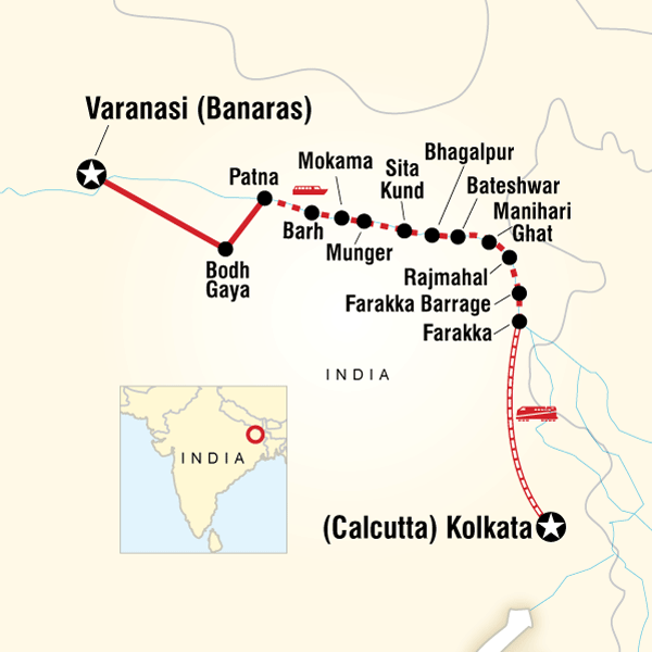 Map of the route for India River Cruise: The Holy Ganges