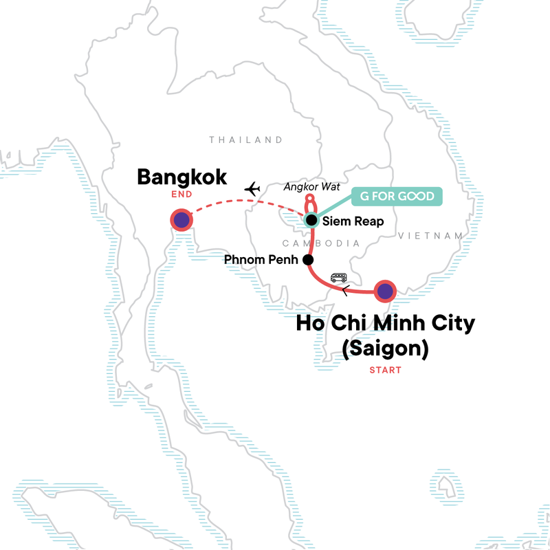 Map of the route for Cambodia Experience
