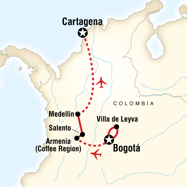 Map of the route for Colombia Express