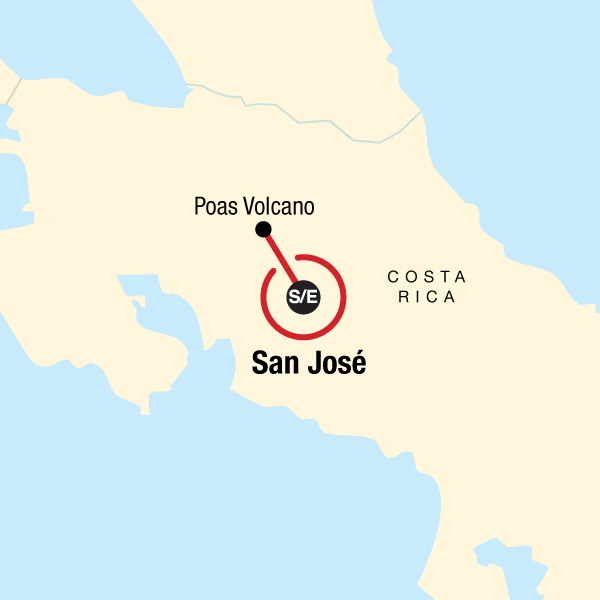 Map of the route for San Jose Day Tour: Poas Volcano (full day)
