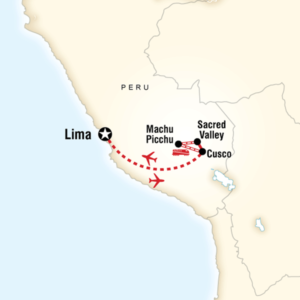 Map of the route for Journeys: Explore Machu Picchu