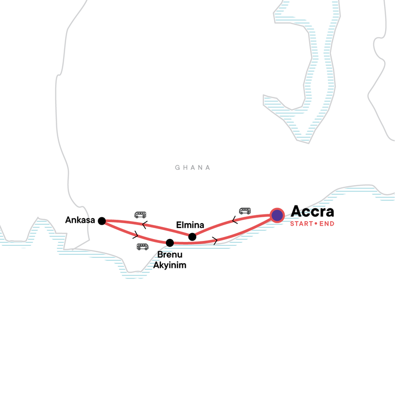 Map of the route for Ghana: Beaches & Breathtaking Coastlines