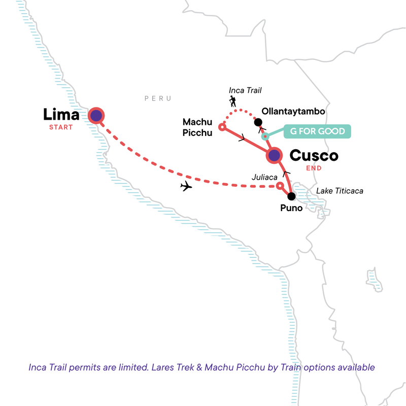 Map of the route for Classic Peru