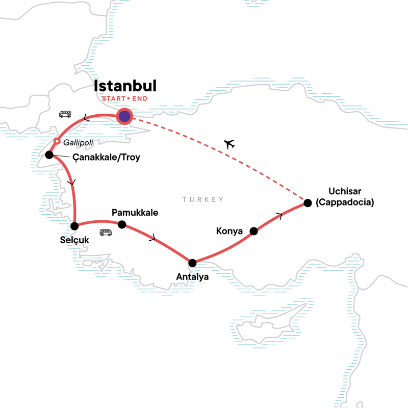 Map of the route for Turkey Uncovered