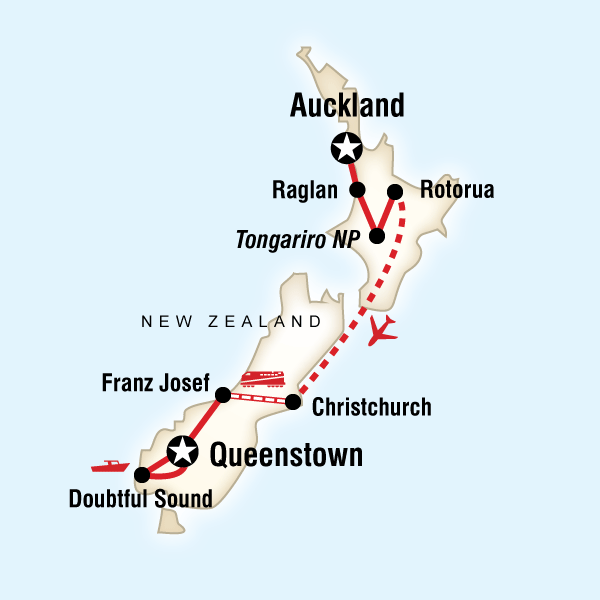Map of the route for New Zealand in Style