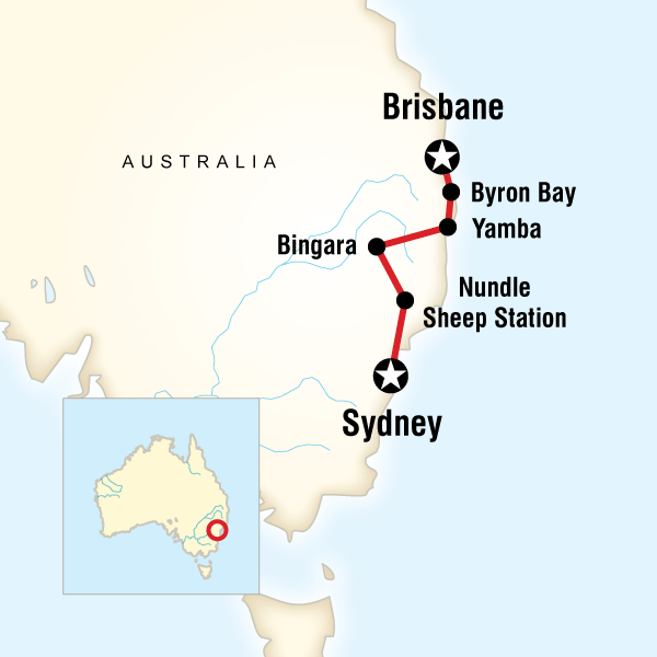 Map of the route for Sydney to Brisbane Experience