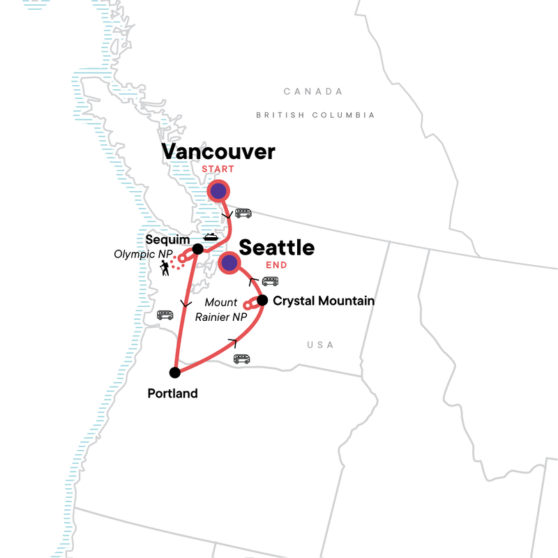 Map of the route for Best of the Pacific Northwest