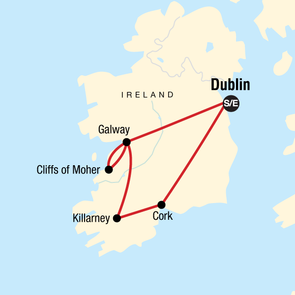 Map of the route for Highlights of Ireland