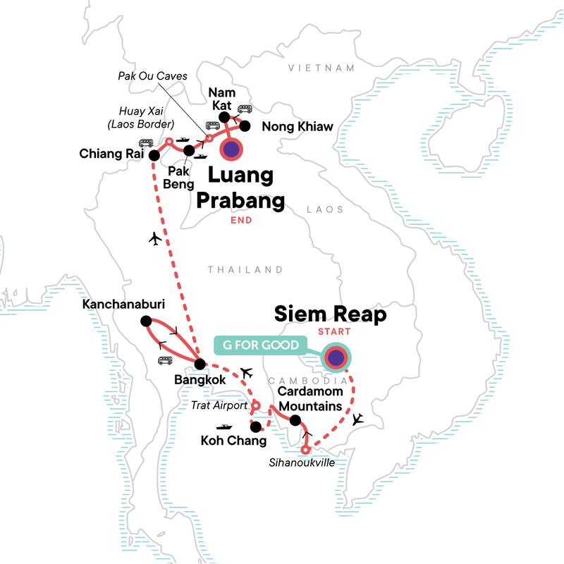 Map of the route for Southeast Asia: Bangkok, Laos & The Cardamom Mountains