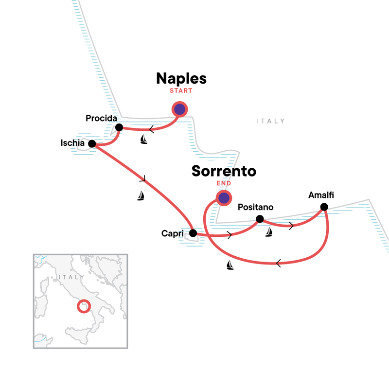 Map of the route for Sailing the Amalfi Coast: Capri, Positano & Coastal Bliss