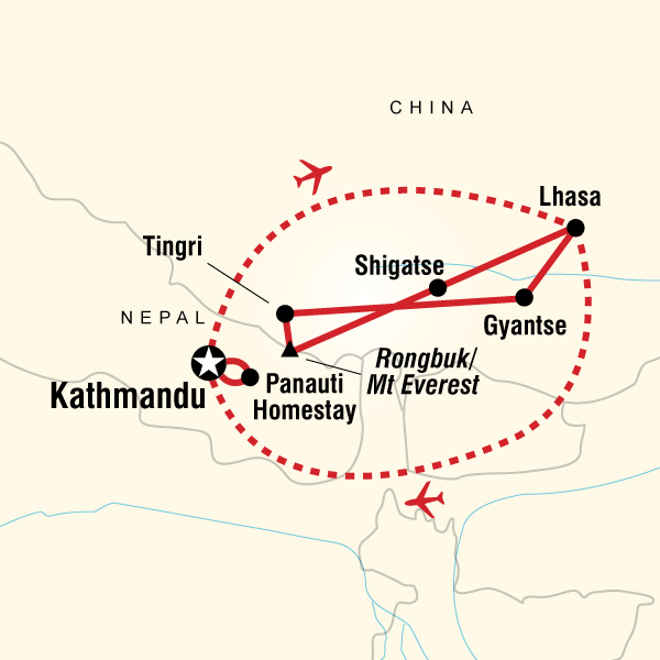 Map of the route for High Road to Tibet