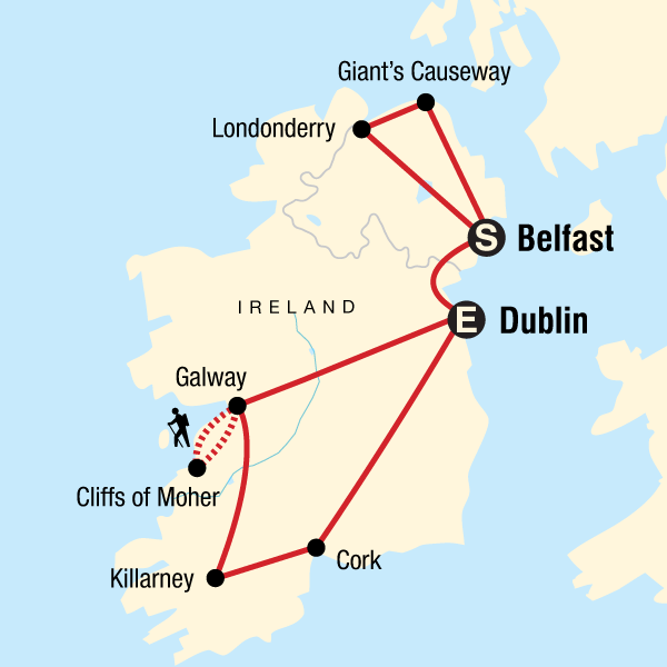 Map of the route for Ireland Explorer